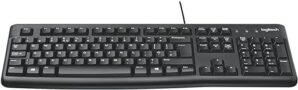 Logitech K120 Wired Keyboard for Windows, USB Plug and Play, Full Size, Spill Resistant, Curved Space bar PC / Laptop, English Layout Black