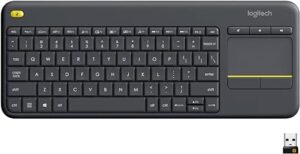 Logitech K400 Plus Wireless Livingroom Keyboard with Touchpad for Home Theatre PC Connected to TV, Customizable Multi-Media Keys, Windows, Android, Laptop/Tablet, Arabic Keyboard - Black