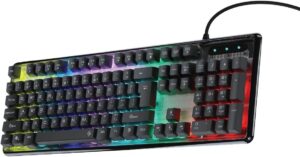 Porodo Gaming Lucid Keyboard with 15 Rainbow Breath Lighting Modes, English & Arabic Layout, Quick-Response,19 Anti-Ghosting Keys, 104 Keys, 1.5m USB Cable Length