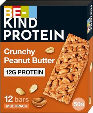 BE-KIND Peanut Butter Protein Bar, 12g Plant Protein Tasty Protein Bars, Gluten Free Snacks, No Preservatives No Artificial Colors No Sweeteners, Pack of 12x50g