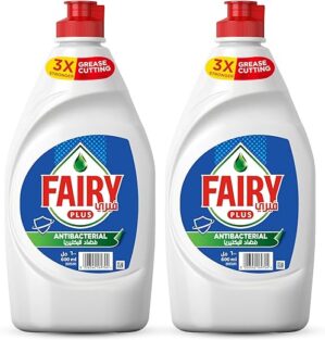 FAIRY PlUS Antibacterial Dishwashing Liquid Soap With Alternative Power To Bleach, 2 X 600 Ml