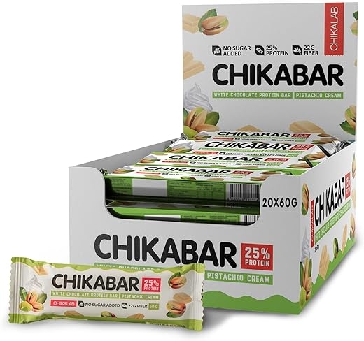Chikalab High Protein Bar, No Suggar Added, White Chocolate Pistachio Cream, 12x60g