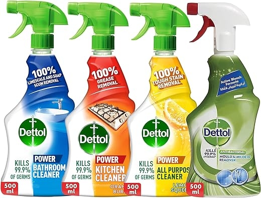 Dettol Power Bathroom Kitchen And All-Purpose Cleaner with Antibacterial Mould And Mildew Removal 750ml Pack of 4