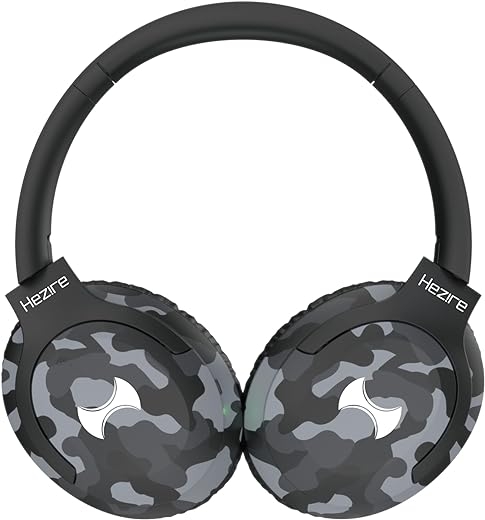 Hezire H-Fones OE-2 Over-Ear Wireless Bluetooth Foldable Headphones, Up to 40 hours of music per charge, Built-in remote & volume controls, Urban Camo