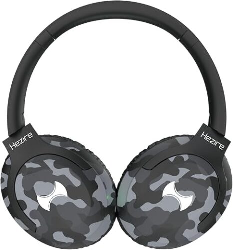 Hezire H-Fones OE-2 Over-Ear Wireless Bluetooth Foldable Headphones, Up to 40 hours of music per charge, Built-in remote & volume controls, Urban Camo