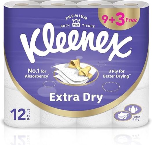 Kleenex Extra Dry Toilet Tissue Paper Embossed 3ply 12 Rolls